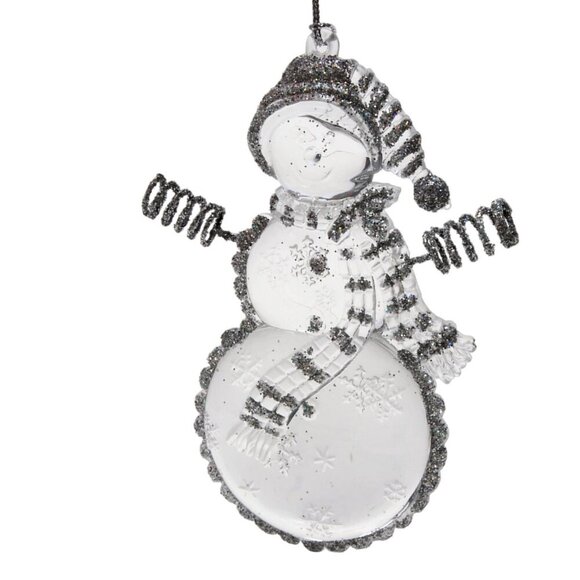 Vintage Avon Acrylic Glass Snowman & Reindeer Christmas Ornament Gold Silver - Picture 9 of 10